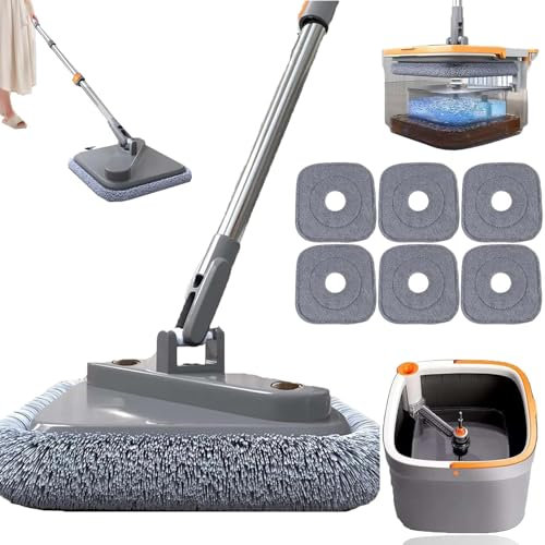 Juego de fregona giratoria autolimpiante M16 – Mopa cuadrada ajustable giratoria de 360° y cubo con escurridor – Mopa húmeda y seca sin esfuerzo para una fácil limpieza del hogar