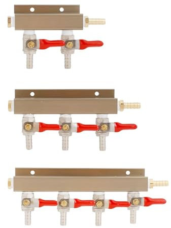 1 Pc 5/16 (8mm) Barbed CO2 Manifold Splitter with Check Valve – 2/3/4 Way Gas Splitter with Ball Valves for Homebrew Beer Kegging(2Way)
