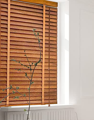 5cm Lamellenvorhänge Jalousien Fensterläden Raum Verdunkelung Jalousien, Holz Fenster Jalousie, Fenster Behandlungen Holz Jalousien, Natürliche Holz Jalousien Schattierungen,Braun,100Wx220L(cm)