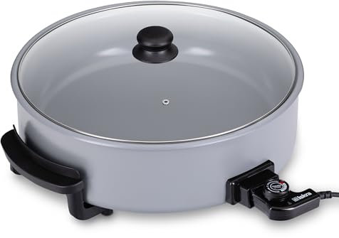 Iskra Padella elettrica, rivestimento antiaderente in ceramica, diametro 40 cm, con coperchio in vetro, padella elettrica con termostato regolabile, 1500 Watt