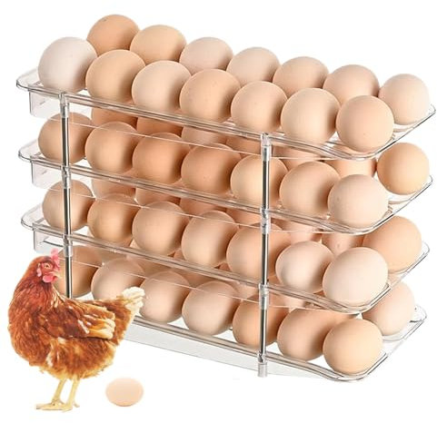 Porta Uova, Porta Uova Presentazione Portauova, Sistema Organizzatore di Stoccaggio in Grande Scatola Trasparente a 4 Livelli, per Conservazione e Organizzazione con