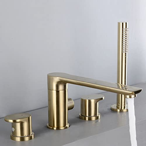 Bath Mixer Tap with Hand Shower Taps for Head and Hose Set Brushed Gold 3 Hole/Chrome/4 Hole