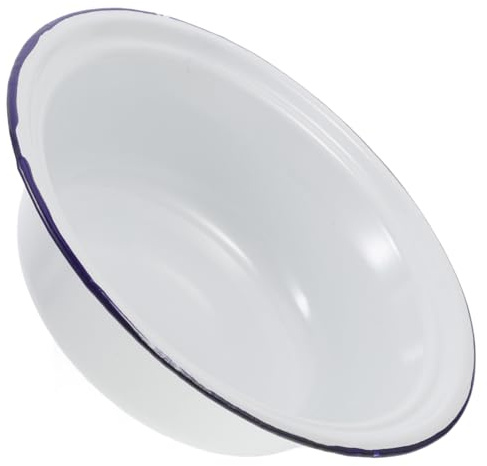FUNNETOYU Ciotola Smaltata Vintage Rotonda in Smalto Bianco per Cucina e Ristorante, Resistente alle Macchie e Sicura, Coperchio per Servire Insalate e Zuppe