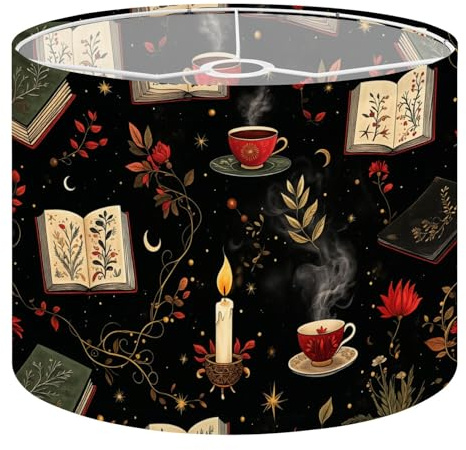 Drum Lamp Shade Large Lampshade Whimsical Floral Books Tea Cups Candle for Floor Lamps Table Lamps Pendant Light Linen Lampshades Replacement Bedside Light Shades
