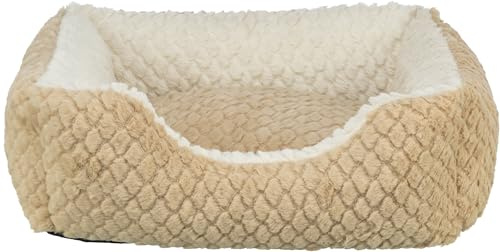 Trixie Hundebett Kaline Mio eckig, waschbar – 50 x 40 cm, braun/Creme | Gemütliches, weiches Liegekissen – für Hunde, rutschfester Boden, waschbar und pflegeleicht, angenehm weicher Schlafkomfort