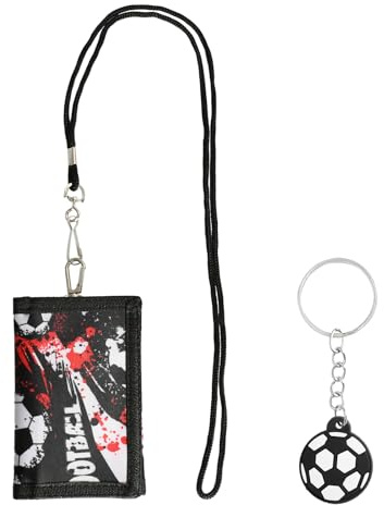 Fútbol Cartera Niñotriple Plegado, Monedero Niño con Fútbol Llavero Y Cordón, Dibujos Animados Cartera Juvenil Chico, Regalo para Niños Y Niñas (Rojo)