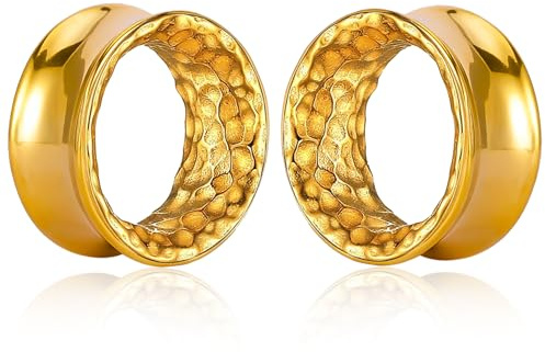 Vankula Ohr Tunnel 1 Paar Double Flared Flesh Plugs Klassisch gehämmert Edelstahl Ohrpiercing ohrloch dehnen Schmuck für männer damen 8mm bis 19mm