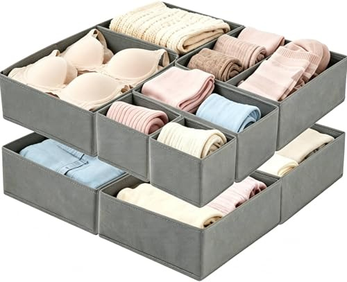 GFUEIGJ Fabric Drawer Dividers 10 Pack Foldable Drawer Dividers Grey Draw Organisers Clothes Drawer Organiser Clothes for Bras Undies Socks Ties