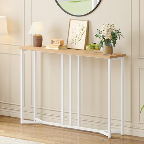 YITAHOME Tavolo Consolle, 100cm Consolle Ingresso, Piccolo Tavolo per Decorazioni, Tavolino Da Divano, Console, Corridoio, Soggiorno, Assemblaggio Semplice, Stile Bianco e Legno
