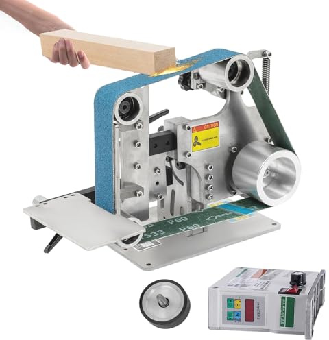 Bench Belt Sander Grinder with Adjustable Speed and Digital Display for Metalworking, Sharpening, and Knife Making