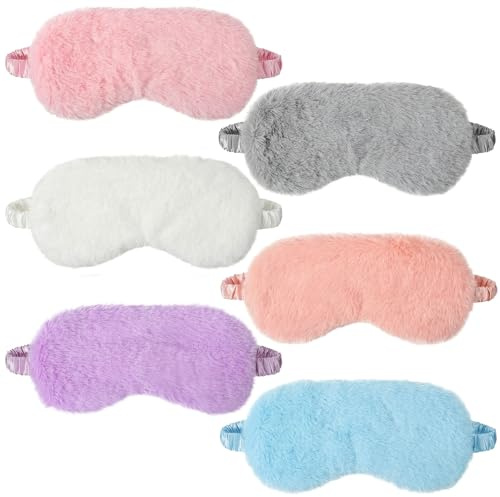 SULIKJHUI 6 Stück Schlafmaske Mädchen, Kinder Schlafmaske, Weiche Plüsch | Augenmaske, für Nickerchen, Reisen Pyjamaparty, weihnachtsgeschenke, Mehrfarbig