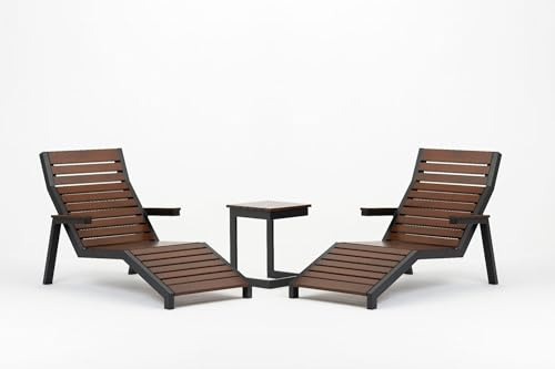 MERCURIUS Sonnenliege Modern 2+1 - Set aus Gartenliegen und Tisch - Ein modernes Gartenmöbel-Set - Liegestuhl für den Garten oder die Terrasse - Holz und Stahl - Loft - Wetterfest - Palisander