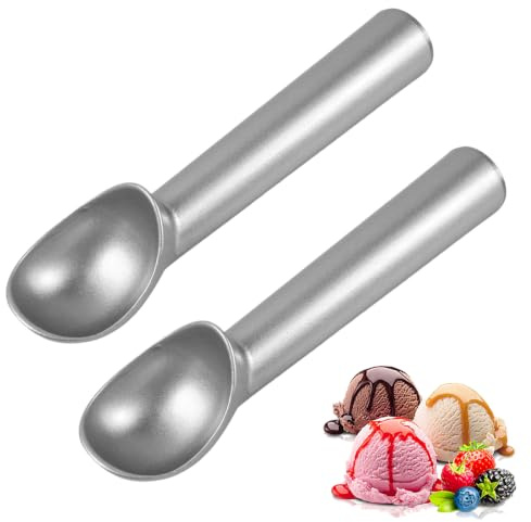 2 PCS Silver Ice Cream Scoop, Heavy Duty Aluminum Alloy Ice Cream Scooper, Non-Stick Anti-Freeze Ice Cream Spoon for Hard Ice Cream, Gelato and Melon Balls