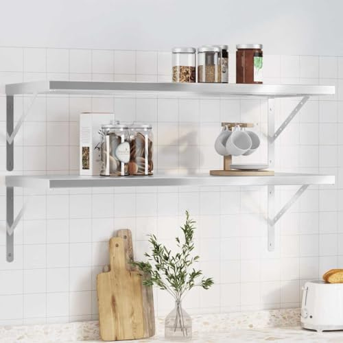 Fangravortex Wandregale 2 STK 100x40 cm silbern Edelstahl Schweberegal mit Halterung platzsparend für Wohnzimmer Schlafzimmer Büro Küche multifunktional Regalbrett Ablage