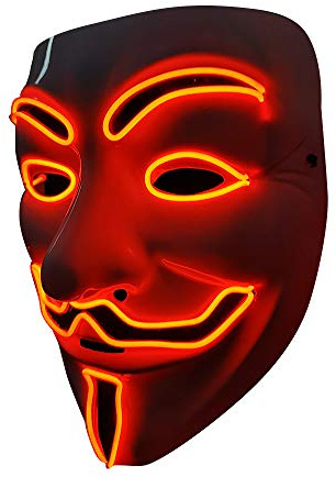 SOUTHSKY LED Mask V för Vendetta mask EL tråd ljus för halloween kostym cosplay party Masker maskerad vuxna (Red Neon)