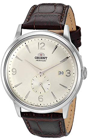 Orient Herr Bambino Small Seconds japansk automatisk armbandsur med läderrem 21 mm, Champagne/rostfritt stål, Automatisk klocka