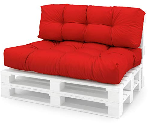 Spatium Palettenkissen Set abnehmbar Bezug wasserdicht gesteppt Palettenauflage Palettenpolster Palettensofa Palettenmöbel Rot 2er Set