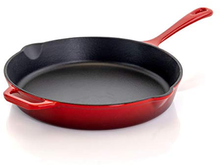 Megachef Enamel Cast Iron Skillet, 10.25 Inch, Red