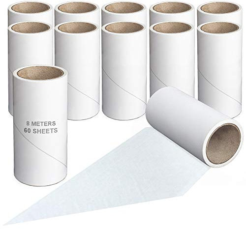 Mr Hsiung & Mrs Yin 12 PCS Sticky Lint Roller Refills for Pet Hair, Clothes, Bedding, Dog, Cat Hair Remover, 720 Sheets Total