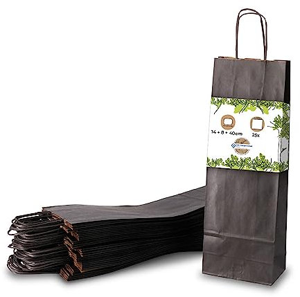 BIOZOYG Flaschentasche Geschenktüten 25 Stück 14 + 8 x 40 cm Schwarz - Papiertüten Weintasche kompostierbar nachhaltig - Flaschentüte Geschenkverpackung Wein Likör Rum