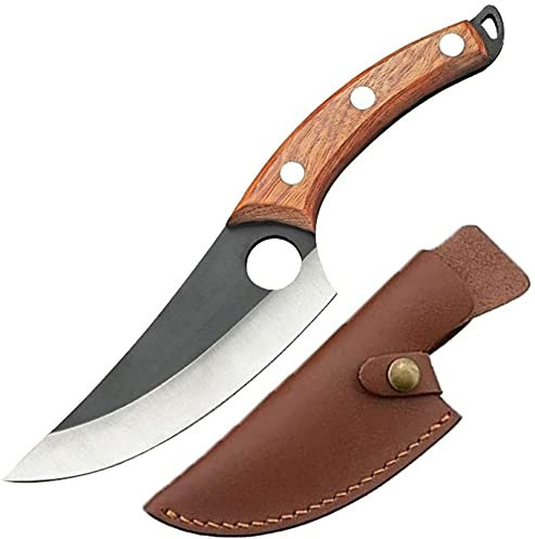 BLWX Couteau de cuisine, Viking Camping barbecue serbe pleine Tang désossage, Forgé à la main, Couteau de boucher, Scandi edge, Cuir gaine