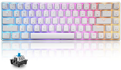 T8 RGB Gaming Keyboard 60% | Clicky Optical Blue Switches | Mini 60 Percent Wired Mechanical Keyboard | 18 Chroma LED Backlit Illuminated Keyboard | Compact 68 Keys | Detachable USB-C Cable | White