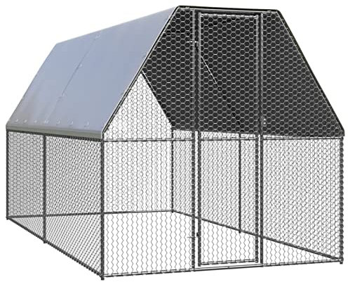 Tidyard Hühnerkäfig Hühnerstall Hühnerhaus Geflügelstall Freilaufgehege Hühnervoliere Kaninchenstall Freilauf Verzinkter Stahl 2x4x2 m