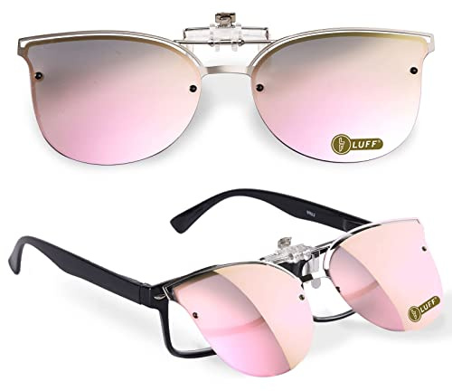 LUFF polariserade clip-on-solglasögon för kvinnor med flip-up-funktion – passande, vintage cat eye-solglasögon för damer, rosa