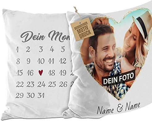 Print Royal Kissen Kalender selbst gestalten - mit anpassbarem Jahrestag, mit Namen, Text & Foto Bedrucken - Geschenk Valentinstag, Jahrestag, Paar, Liebe - beidseitig, inkl. Füllung, Weiß flauschig