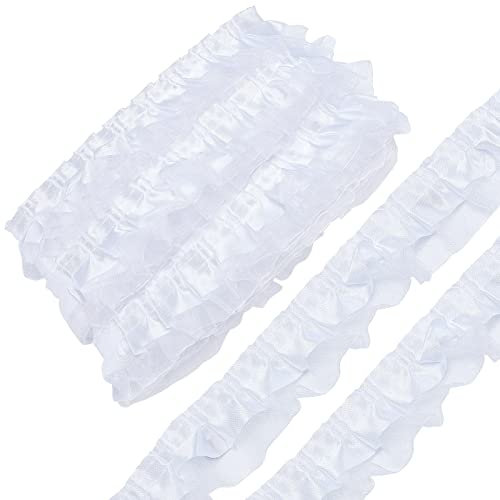 GORGECRAFT 10m 2-Lagiges Organza-Spitzenband Weißer Rüschenband Plissee-Satin-Spitzenkante 4cm Rüschen-Chiffon-Kantenbesatz Tüllstoff Für Stoffapplikationen Verzierungen DIY-Näharbeiten