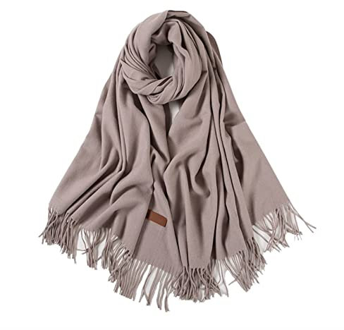 Stfery Schal XXL Damen Winter, Pashmina Schal Damen Scarf Helles Khaki Einfarbige Quaste Halstuch 200x70CM Weich Warm