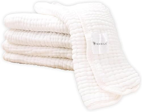 FENSILO Mulltücher Baby – Spucktücher Baby - 6 Schichten Saugstark Mullwindeln 5er Pack 35x50 cm – Stoffwindeln - schadstoffgeprüft - Spucktücher für Jungen und Mädchen - weiß