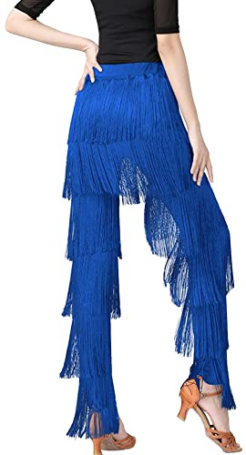 AIEOE Pantaloni con Nappa Multistrato Donna Danza Latina da Professionale Adulto Fringe Rumba Tango Taglia S-4XL