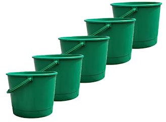 Mig Secchio in plastica per la costruzione di sabbia da cucina realizzato in plastica flessibile durevole - resistente ai danni meccanici - Capacità 6 L - 5 pezzi verde