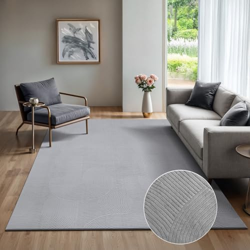 the carpet Rio - Moderner Kurzflor Teppich, weicher und pflegeleichter Anti-Rutsch-Teppich mit 3D-Optik, robust, für Wohnzimmer und Schlafzimmer, Grau, 160 x 220 cm