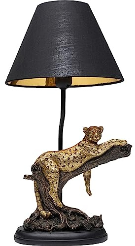 Kare Design Tischlampe Relax Leopard Schwarz/Gold, Tischleuchte, Schreibtischlampe, Nachttischlampe, Dekoleuchte, Leuchtmittel nicht inklusiv, 49,5x27,5x26cm | Leuchtmittel nicht inklusive, 160 cm Kabel, Tischlampe, Nachttischlampe, Leuchte, Tiermotiv, Stahl, Wohnzimmer, Schlafzimmer
