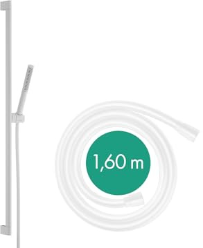 hansgrohe Pulsify S - Duschset mit Duschkopf wassersparend (EcoSmart, PowderRain-Strahl), Duschschlauch (1,60 m) und Duschstange (0,90 m), Mattweiß, 24382700