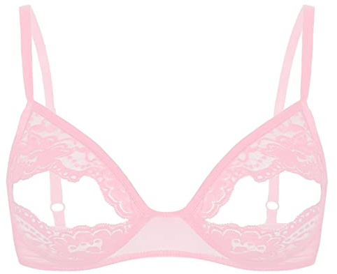 YiZYiF Reggiseno Sexy Hot Aperto Pizzo Floreale Trasparente Top Reggiseno Senza Ferretto Bra Push Up Babydoll ad Anello Aperto Lingerie Sexy Hot per Sesso Bikini Nero Rosa XL