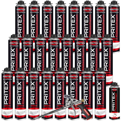 PRITEX WDVS Klebeschaum Set 24x 750ml, Dämmstoffkleber, Reiniger, Pistole