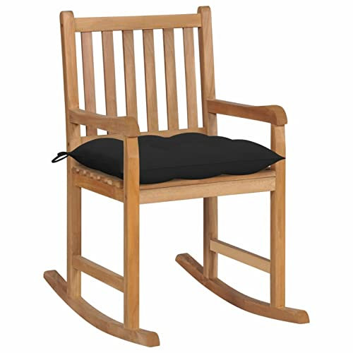 ShGaxin Silla Mecedora de Madera Maciza de Teca con cojín, Silla Balancin, Mecedora Jardin Exterior, Silla Terraza, Sillas Terraza Exterior, Negro