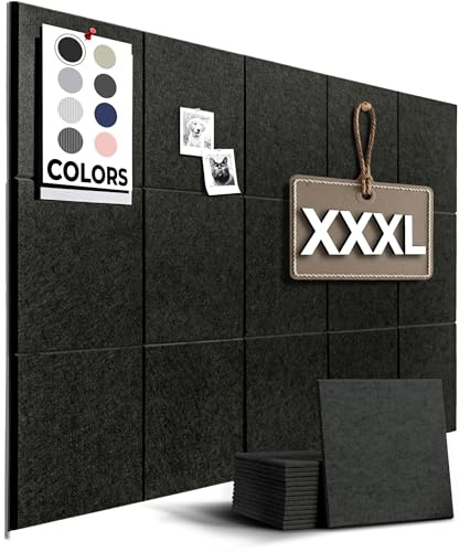 WALLHERO Vision Board - Large Cork Board for Walls 59 x 36, Black Bulletin Board | 15 Pack Felt Wall Tiles | Cork Boards for Office Pin Board Tack Board Cork Boards