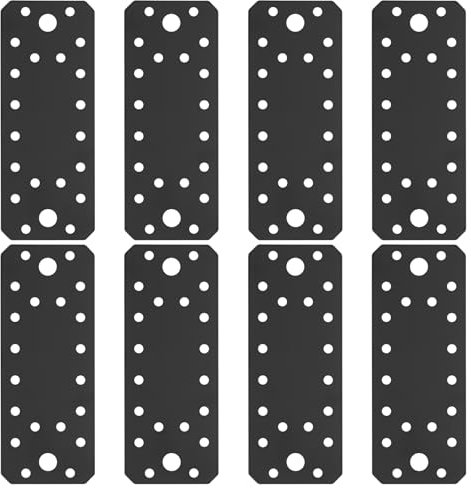 8 Pz Piastra di Giunzione Piana, Connettori Piatti in Metallo, Piastra di Fissaggio, Connettore Piastre Perforate, Piastra di Montaggio Lamiera Forata per Riparazione Mobili, Nero/140 x 55 x 2 mm