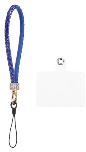 QUARKZMAN Laccio Telefono Universale Cinturino Polso Fai da Te Blu Profondo | Staccabile, con Scintillio Patch, per Telefono Lussuoso Cordoncino Scintillante, Auricolari Portachiavi