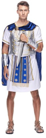 EraSpooky Herren Halloween üPpig Römer Kostüm Erwachsenenkostüm Gladiator Cesar Kaiserkostüm Weiß Römische Toga Erwachsene Toga Kostüm Tunika mit Blatt Krone Kopfschmuck Gold Lorbeerkranz Stirnband