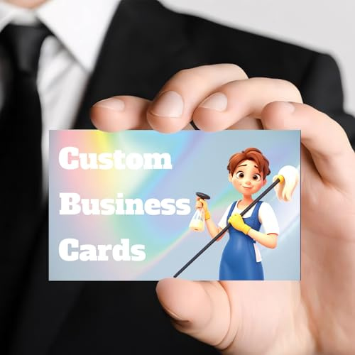 Custom Cleaning Business Cards - Personalized with Logo, QR Code, Picture, Customizable in 50, 100, 200, 500, 1000 Sets, Double Sided Printable, Waterproof, Ideal for Small with Your Distinct Design