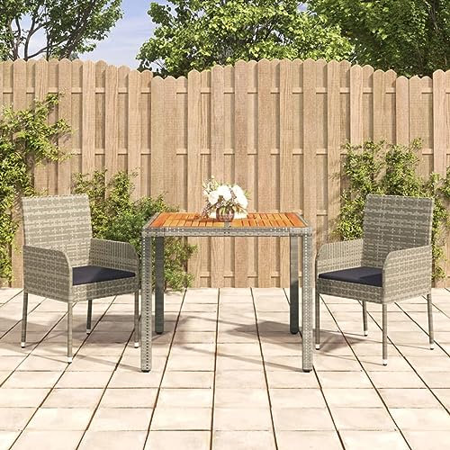 Sufrk 3-TLG. Garten-Essgruppe mit Kissen Sitzgruppe Garten Essgruppe GartenmöBel Set Garden Dining Set TerrassenmöBel Set Grau Poly Rattan - 3185017