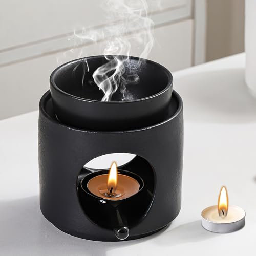 Lampada profumata Ambiente Tealight lampada aromatica in ceramica fornello per oli essenziali, olio profumato e cera profumata, portacandela (nero di alta qualità)
