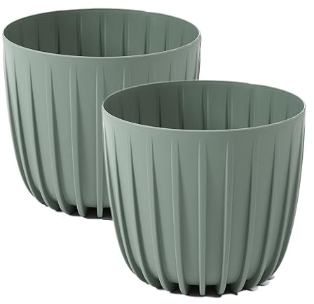 HappyFlower Blumentopf 2er-Set Pflanzentopf aus Kunststoff Pflanzkübel Modern Übertöpfe (Grüngrau, ø 24 cm/Höhe 20,9 cm)