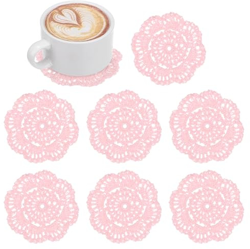M METERXITY 8-Pack Posavasos de Ganchillo Hechos A Mano, Manteles Redondos de Algodón de 4 Pulgadas/10 Cm para Mesa/Taza/Cuenco/Jarrón/Bandejas de Té/Decoración del Hogar [Rosa Claro]