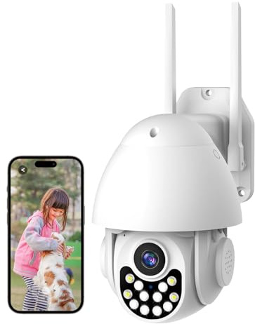 LWOHSI Telecamera di sicurezza wireless per esterni, telecamera di sorveglianza domestica 2K, registrazione 24 ore su 24, 7 giorni su 7, audio bidirezionale, slot per scheda SD, compatibile con Alexa